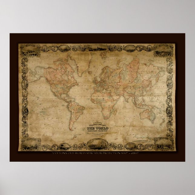 Póster Mapa del mundo antiguo de COLTONS (c 1847) Poster  (Frente)