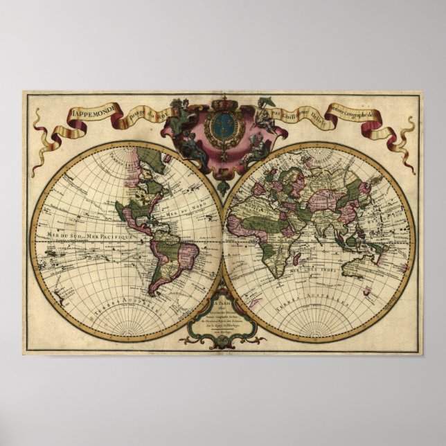 Póster Mapa del mundo antiguo de Guillaume de L'Isle, 172 (Frente)