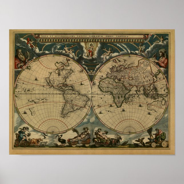 Póster Mapa del mundo antiguo de Joan Blaeu, alrededor de (Frente)