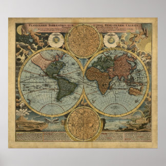 Póster Mapa del mundo antiguo de Johann Baptist Homann, 1
