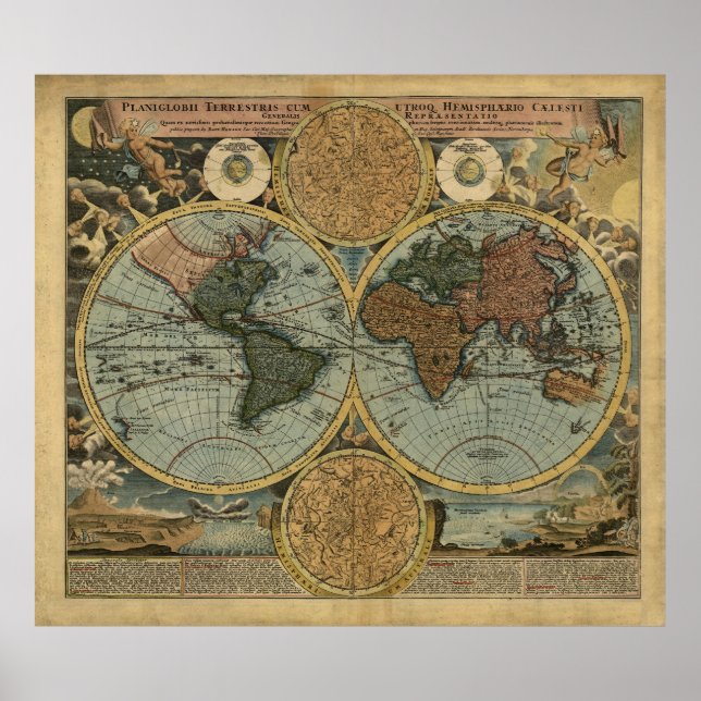 Póster Mapa del mundo antiguo de Johann Baptist Homann, 1 (Frente)