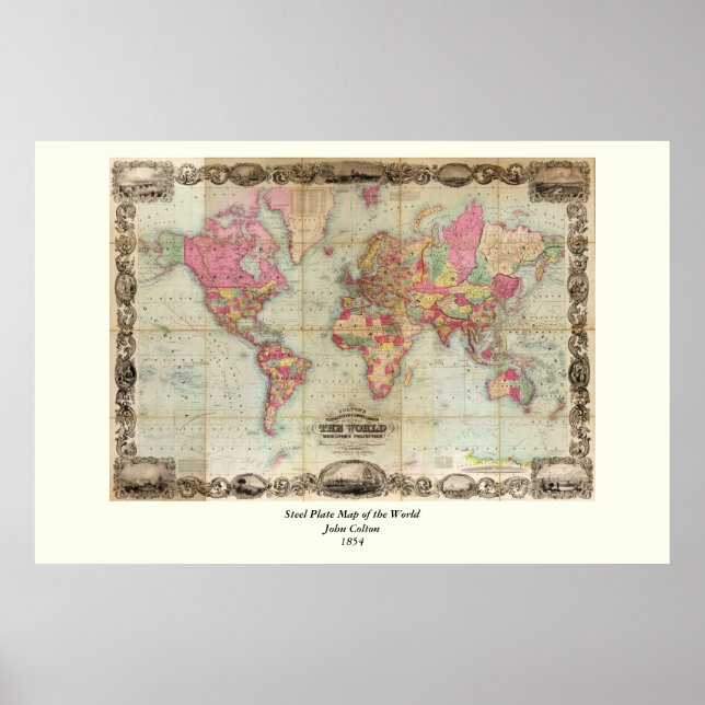 Póster Mapa del mundo antiguo de John Colton, alrededor d (Frente)