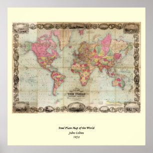 Póster Mapa del mundo antiguo de John Colton, alrededor d