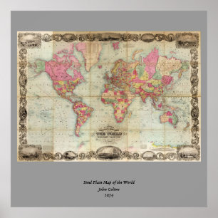 Póster Mapa del mundo antiguo de John Colton, alrededor d