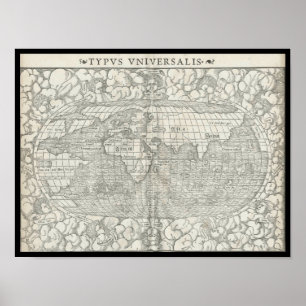 Póster Mapa del mundo antiguo de Sebastian Münster alrede