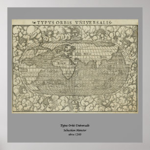 Póster Mapa del mundo antiguo de Sebastian Münster alrede