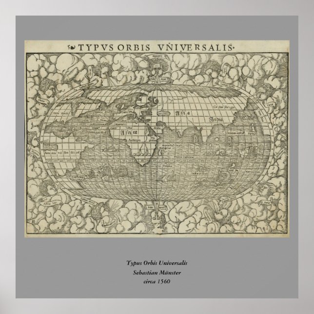 Póster Mapa del mundo antiguo de Sebastian Münster alrede (Frente)