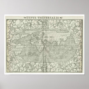 Póster Mapa del mundo antiguo de Sebastian Münster alrede