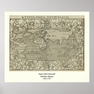 Póster Mapa del mundo antiguo de Sebastian Münster alrede
