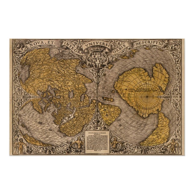 Póster Mapa del mundo antiguo Noua, et integral uniuersi  (Anverso)