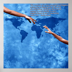 Póster Mapa del mundo azul con texto de Dalai lama