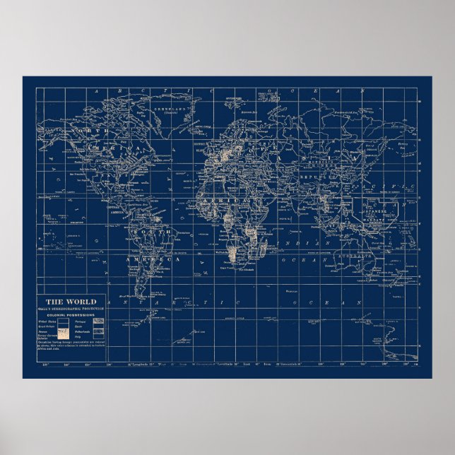 Póster Mapa del mundo azul de la Marina (Frente)