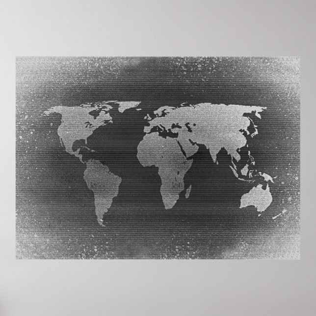 Póster Mapa del mundo blanco y negro (Frente)