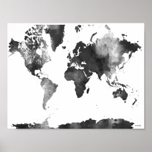 Póster MAPA DEL MUNDO blanco y negro