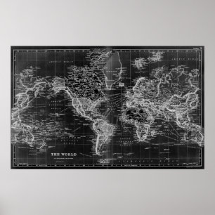 Póster Mapa del mundo blanco y negro (1892) Inverso