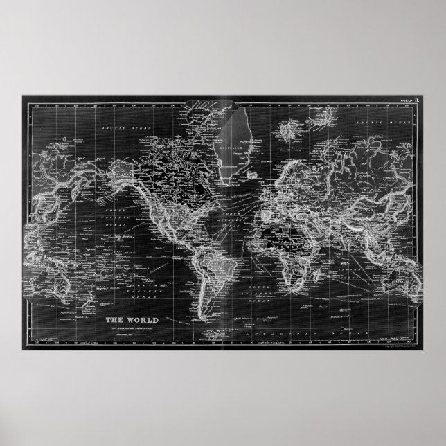 Póster Mapa del mundo blanco y negro (1892) Inverso (Frente)