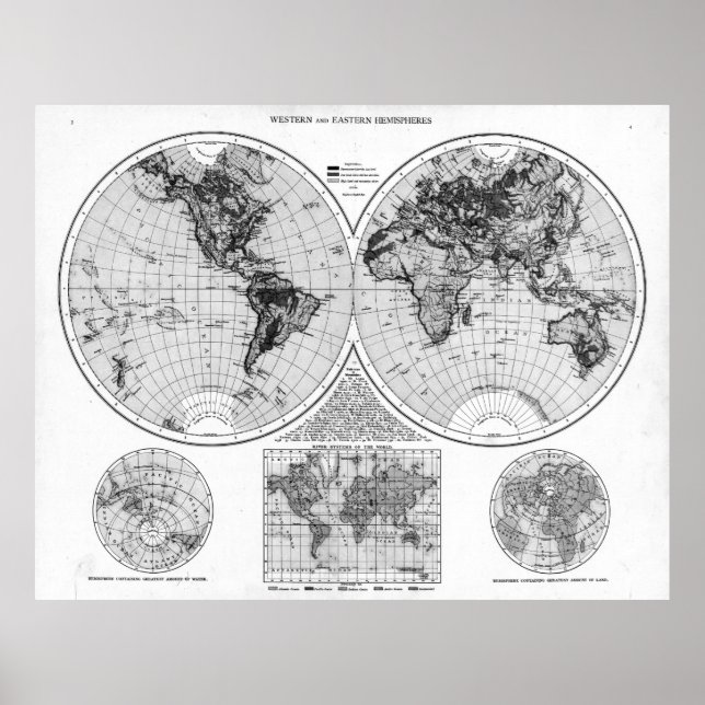 Póster Mapa del mundo blanco y negro (1895) 2 (Frente)