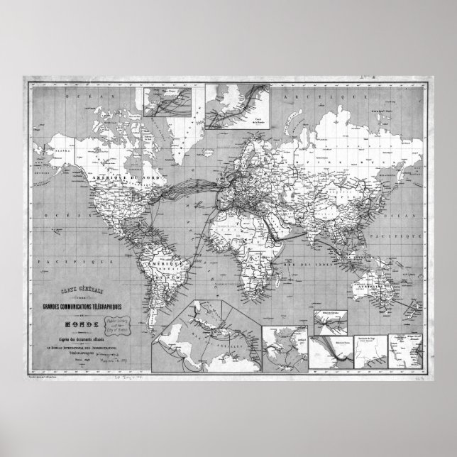 Póster Mapa del mundo blanco y negro (1898) (Frente)