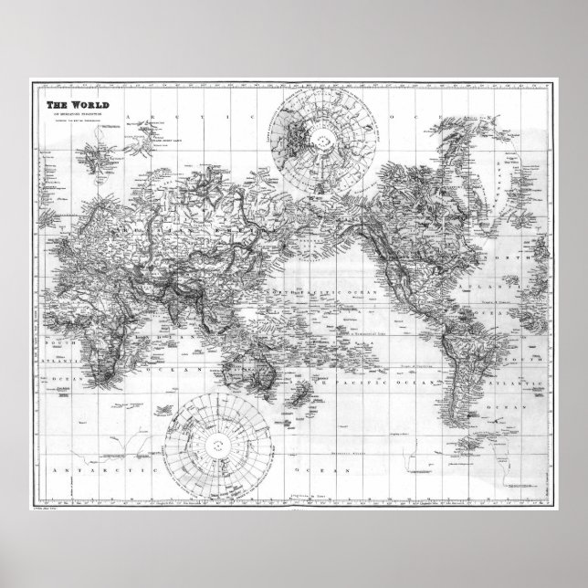 Póster Mapa del mundo blanco y negro (1901) 2 (Frente)