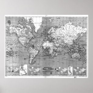 Póster Mapa del mundo blanco y negro (1918)