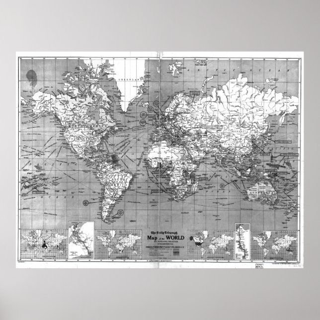 Póster Mapa del mundo blanco y negro (1918) (Frente)