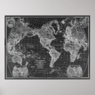 Póster Mapa del mundo blanco y negro (1922) Inverso