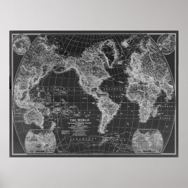 Póster Mapa del mundo blanco y negro (1922) Inverso (Frente)