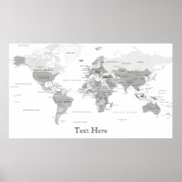 Mapa Del Mundo Blanco Y Negro Personalizado