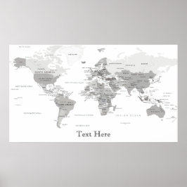 Póster Mapa Del Mundo Blanco Y Negro Personalizado