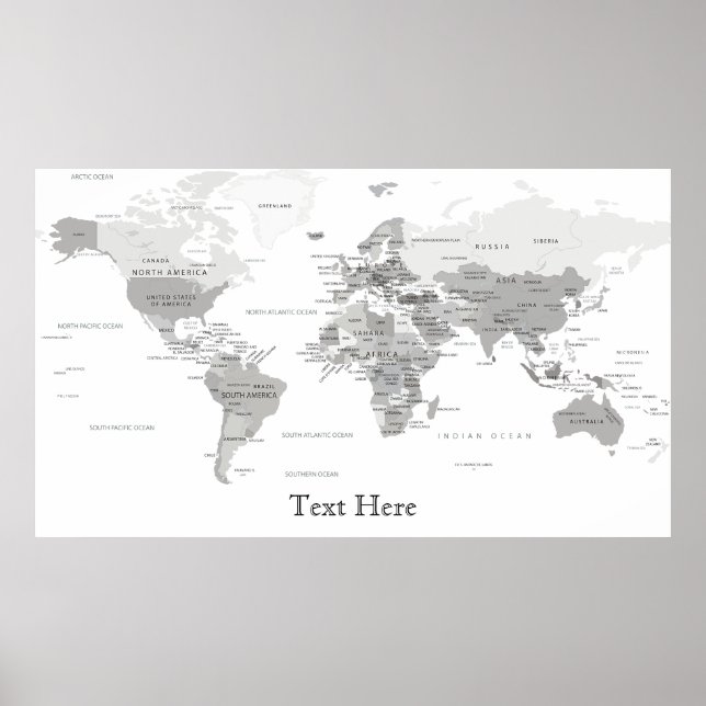 Póster Mapa Del Mundo Blanco Y Negro Personalizado (Frente)