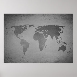 Póster Mapa del mundo blanco y negro vintage