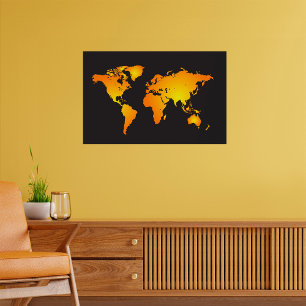 Póster Mapa del mundo brillante en Naranja y amarillo