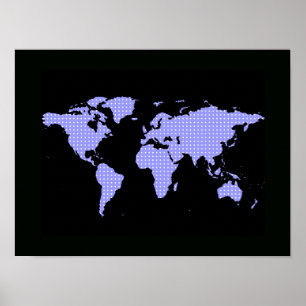 Póster mapa del mundo con polkadots - negro