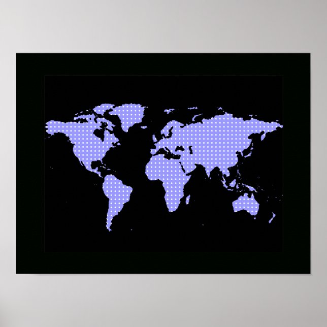Póster mapa del mundo con polkadots - negro (Frente)