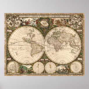 Póster Mapa del mundo de 1660