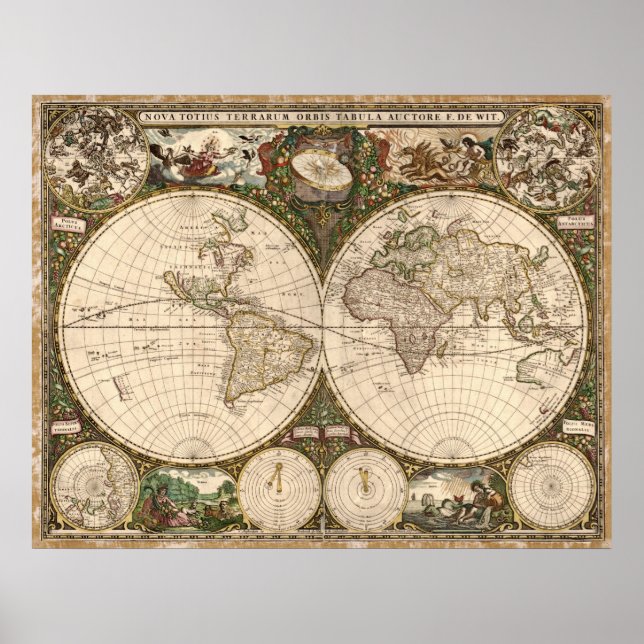 Póster Mapa del mundo de 1660 (Frente)