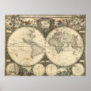 Póster Mapa del mundo de 1660 por Frederick de Wit