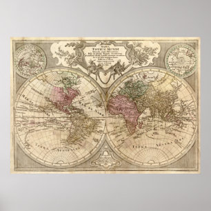 Póster Mapa del mundo de 1775