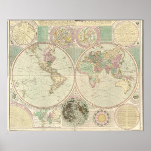 Póster Mapa del mundo de 1780