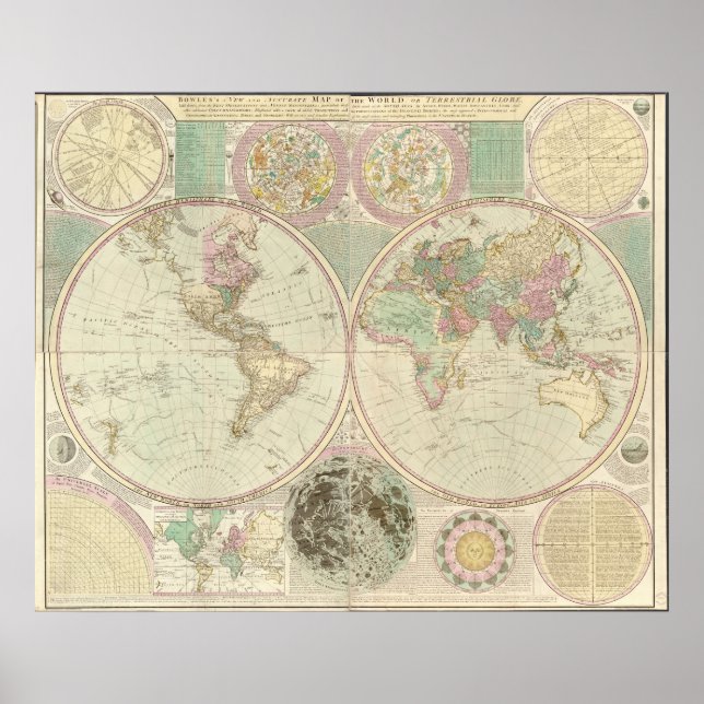 Póster Mapa del mundo de 1780 (Frente)