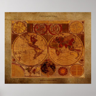 Póster Mapa del mundo de 1780 sobre el efecto pergamino d