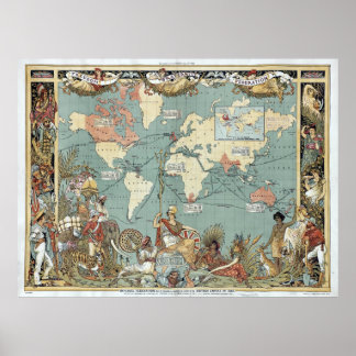 Póster Mapa del mundo de 1886 - Imperio británico