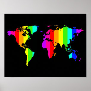 Póster mapa del mundo de barras de color arco iris