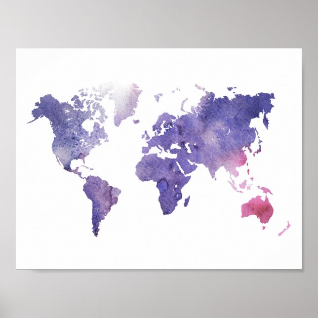 Póster Mapa del mundo de color morado (Frente)