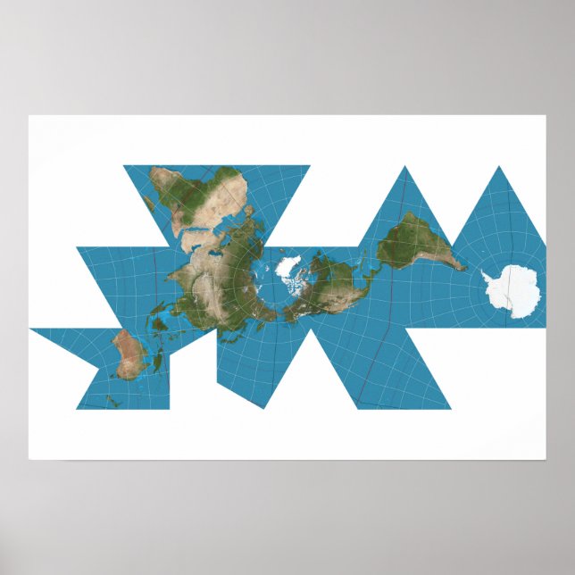 Póster Mapa del mundo de Dymaxion o proyección del mapa m (Frente)