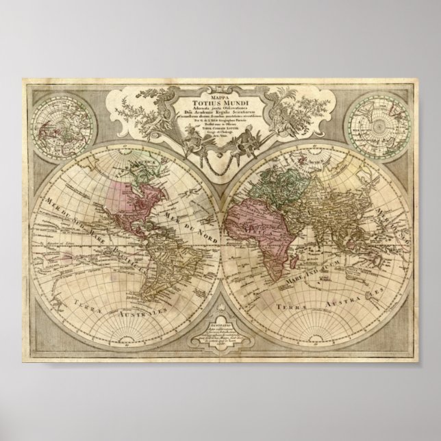 Póster Mapa del mundo de Guillaume de L'Isle 1690 (Frente)