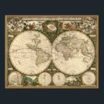 Póster Mapa del mundo de la antigua época 1660 de Frederi<br><div class="desc">Frederick de Wit: Nova totius terrarum orbis tabula auctore. Un mapa muy hermoso y detallado, con detalles intirados de la frontera y muchos pequeños caracteres y gráficos como monstruos marinos, un carruaje jalado por caballos o hipocampi, una cornucopia, mapas de las esferas celestes del norte y del sur con sus...</div>