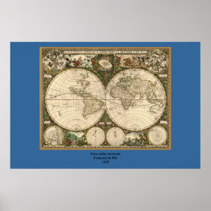 Póster Mapa del mundo de la antigua época 1660 de Frederi