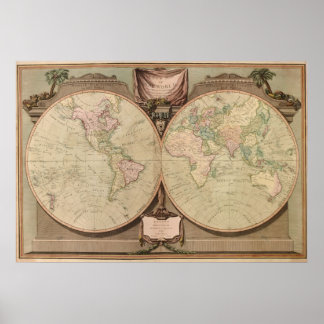 Póster Mapa del mundo de la antigua época 1808 de Laurie 