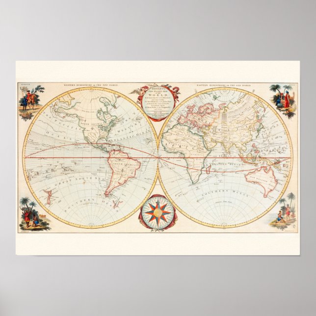 Póster Mapa del mundo de la cosecha de vintage (Frente)